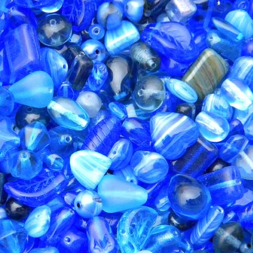 Dark Blue Czech Pressed Glass Bead Mix - Assorted Sizes, Shapes and Colors