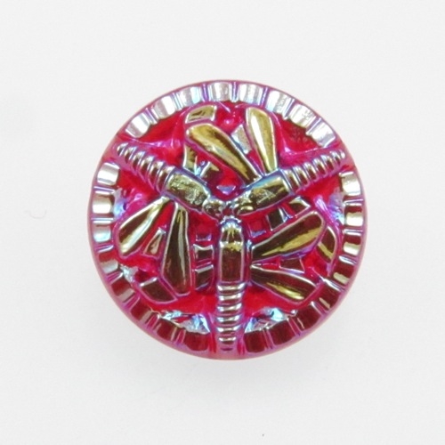 DRAGONFLY D 009s 18mm REDUCED CZECH GLASS BUTTONS 4 PCS BLACK/AB FINISH 