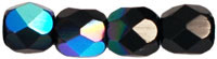 Czech Pressed Glass 4mm faceted round jet AB opaque iridescent | Czech Pressed Glass