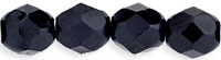 Czech Pressed Glass 6mm Faceted Round Bead - Black - Opaque Finish