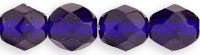 Czech Pressed Glass 6mm Faceted Round Bead - Cobalt Blue - Transparent Finish