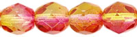 Czech Pressed Glass 6mm faceted round Fuchsia & Lemon dual coat transparent | Czech Pressed Glass