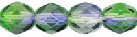 Czech Pressed Glass 6mm Faceted Round Bead - Blueberry and Green Tea Dual Coat Transparent Finish