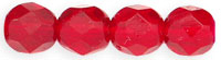 Czech Pressed Glass 6mm Faceted Round Bead - Siam Ruby - Transparent Finish