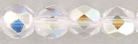 Czech Pressed Glass 6mm Faceted Round Bead - Crystal AB - Transparent Iridescent Finish