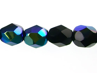 Czech Pressed Glass 6mm Faceted Round Bead - Black AB - Opaque Iridescent Finish