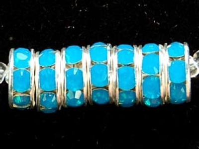 Swarovski Crystal 8mm Rhinestone Rondell Bead 1775 - Caribbean Blue - Nickel-free Silver Finish