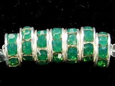 Swarovski Crystal 8mm Rhinestone Rondell Bead 1775 - Palace Green Opal - Opalescent - Nickel-free Silver Finish