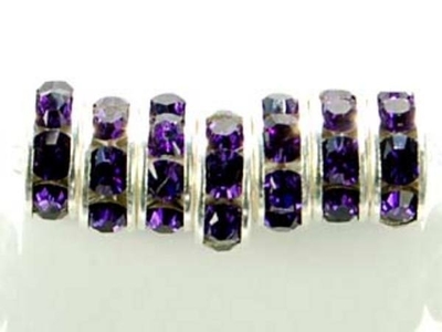Swarovski Crystal 8mm Rhinestone Rondell Bead 1775 - Purple Velvet - Dark Royal Purple - Nickel-free Silver Finish