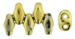 Polished Brass Metallic MiniDuos | Czech 2 x 4mm 2 Hole Glass MiniDuo Seed Beads