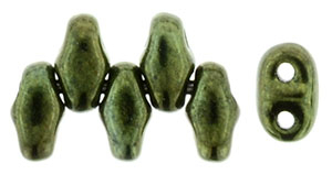 Green Metallic MiniDuos | Czech 2 x 4mm 2 Hole Glass MiniDuo Seed Beads
