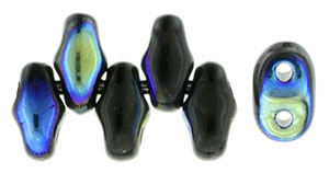 Jet AB Opaque Iridescent MiniDuos | Czech 2 x 4mm 2 Hole Glass MiniDuo Seed Beads