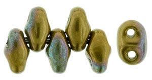 Olive Bronze Vega Opaque Iridescent MiniDuos | Czech 2 x 4mm 2 Hole Glass MiniDuo Seed Beads