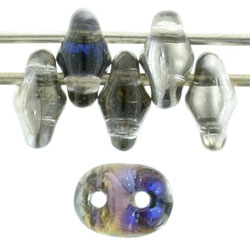 Crystal SuperDuos with Blue Metallic Finish | Czech 2 x 5mm 2 Hole Glass SuperDuo Seed Beads