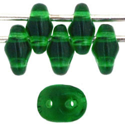 Czech SuperDuo Glass Seed Bead - Green - Transparent Finish | 2 x 5mm 2 Hole SuperDuos