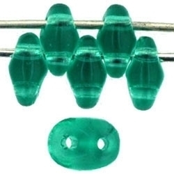 Czech SuperDuo Glass Seed Bead - Emerald Green - Transparent Finish | 2 x 5mm 2 Hole SuperDuos