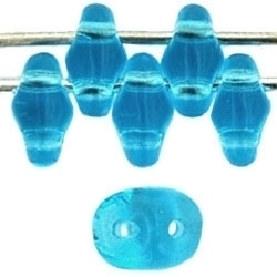 Czech SuperDuo Glass Seed Bead - Aquamarine - Transparent Finish | 2 x 5mm 2 Hole SuperDuos