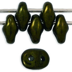 Czech SuperDuo Glass Seed Bead - Green - Metallic Finish | 2 x 5mm 2 Hole SuperDuos