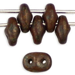 Czech SuperDuo Glass Seed Bead - Umber Copper Picasso | 2 x 5mm 2 Hole SuperDuos