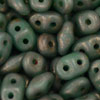 Czech SuperDuo Glass Seed Bead - Turquoise Copper Picasso | 2 x 5mm 2 Hole SuperDuos
