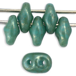 Czech SuperDuo Glass Seed Bead - Stardust Baby Blue Turquoise - Opaque Finish | 2 x 5mm 2 Hole SuperDuos