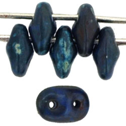 Czech SuperDuo Glass Seed Bead - Blue Picasso - Opaque Finish | 2 x 5mm 2 Hole SuperDuos