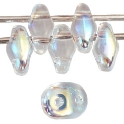 Czech SuperDuo Glass Seed Bead - Crystal AB - Transparent Iridescent Finish | 2 x 5mm 2 Hole SuperDuos