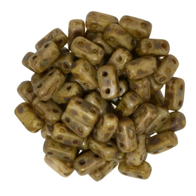 CzechMate Brick Seed Beads - Light Beige Mottled Opaque Copper Picasso | 3 x 6mm 2 Hole CzechMate Bricks