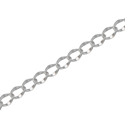 6mm White Silver Plate Hammered Curb Chain | Silver Plated Base Metal Chains for Making Jewelry