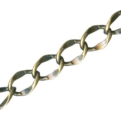 6mm Antique Brass Plate Hammered Curb Chain | Brass Plated Base Metal Chains for Making Jewelry