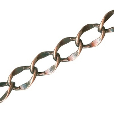 6mm Antique Copper Plate Hammered Curb Chain | Brass Plated Base Metal Chains for Making Jewelry