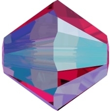 Swarovski Crystal Beads 4mm bicone 5328 scarlet ab 2X transparent double iridesc | Swarovski Crystal Beads