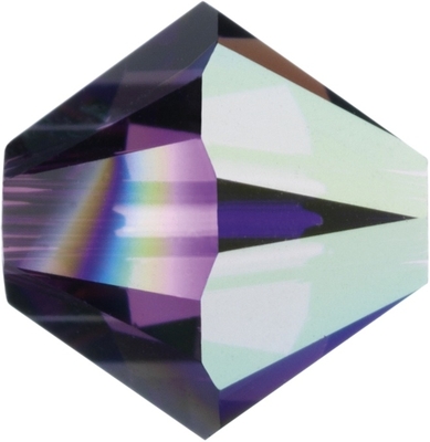 Swarovski Crystal 4mm Bicone Bead 5328 - Amethyst AB - Dark Purple - Transparent Iridescent Finish