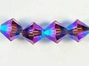 Swarovski Crystal 4mm Bicone Bead 5328 - Amethyst AB 2X - Dark Purple - Transparent Double Iridescent Finish