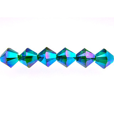 Swarovski Crystal 4mm Bicone Bead 5328 - Emerald AB 2X - Dark Green - Transparent Double Iridescent Finish