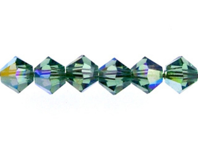 Swarovski Crystal 4mm Bicone Bead 5328 - Erinite AB - Bluish Green - Transparent Iridescent Finish
