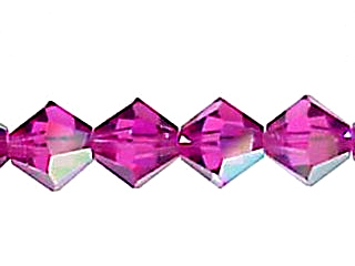 Swarovski Crystal 4mm Bicone Bead 5328 - Fuchsia AB - Dark Pink - Transparent Iridescent Finish