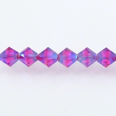 Swarovski Crystal 4mm Bicone Bead 5328 - Fuchsia AB 2X - Dark Pink - Transparent Double Iridescent Finish