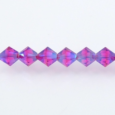 Swarovski Crystal 4mm Bicone Bead 5328 - Fuchsia AB 2X - Dark Pink - Transparent Double Iridescent Finish