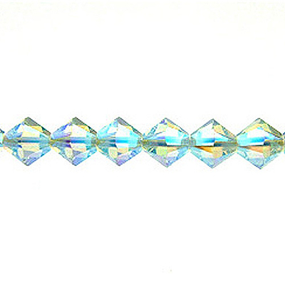Swarovski Crystal 4mm Bicone Bead 5328 - Light Azore AB 2X - Pale Aqua Blue - Transparent Double Iridescent Finish