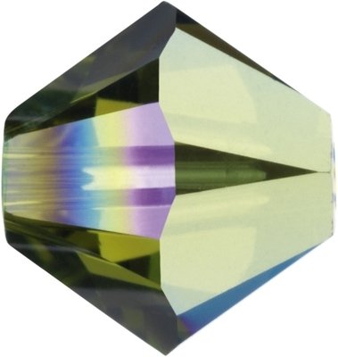Swarovski Crystal 4mm Bicone Bead 5328 - Olivine AB - Olive Green - Transparent Iridescent Finish