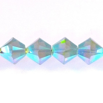 Swarovski Crystal 4mm Bicone Bead 5328 - Pacific Opal AB 2X - Blue Green - Opalescent Double Iridescent Finish