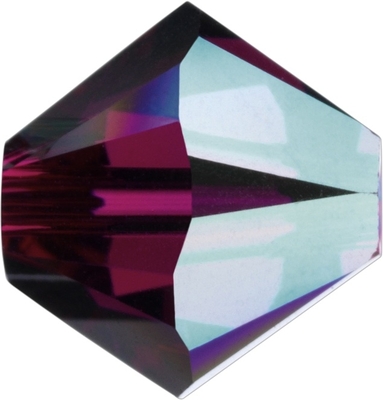 Swarovski Crystal 4mm Bicone Bead 5328 - Ruby AB - Dark Fuchsia Pink - Transparent Iridescent Finish