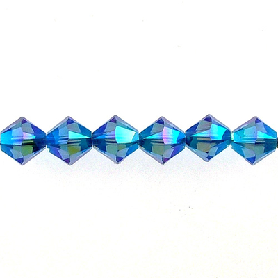 Swarovski Crystal 4mm Bicone Bead 5328 - Sapphire AB 2X - Blue - Transparent Double Iridescent Finish