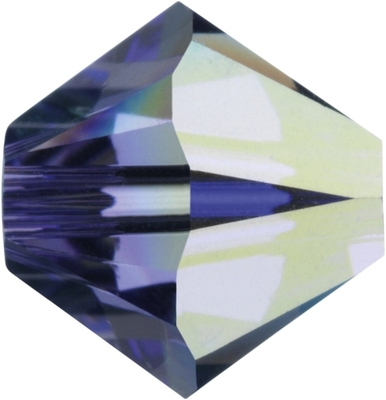 Swarovski Crystal 4mm Bicone Bead 5328 - Tanzanite AB - Bluish Purple - Transparent Iridescent Finish