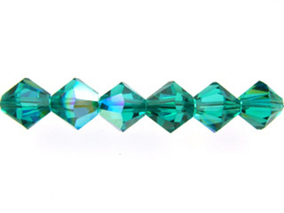 Swarovski Crystal 4mm Bicone Bead 5328 - Blue Zircon AB - Blue Green - Transparent Iridescent Finish