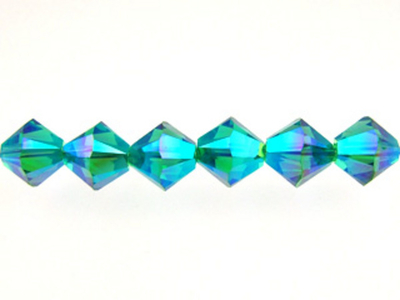 Swarovski Crystal 4mm Bicone Bead 5328 - Blue Zircon AB 2X - Blue Green - Transparent Double Iridescent Finish