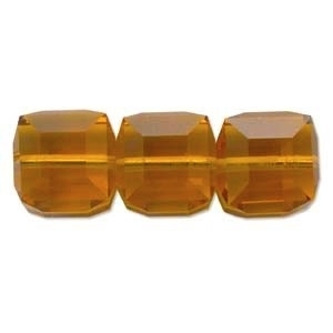 Swarovski Crystal 6mm Cube Bead 5601 - Topaz - Gold - Transparent Finish