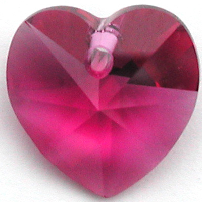 Swarovski Crystal 10mm Fuchsia Heart Pendant 6228 - Dark Pink - Transparent Finish