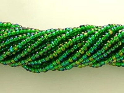 Czech Charlotte Glass Seed Bead Size 11 - Green AB - Transparent Iridescent Finish